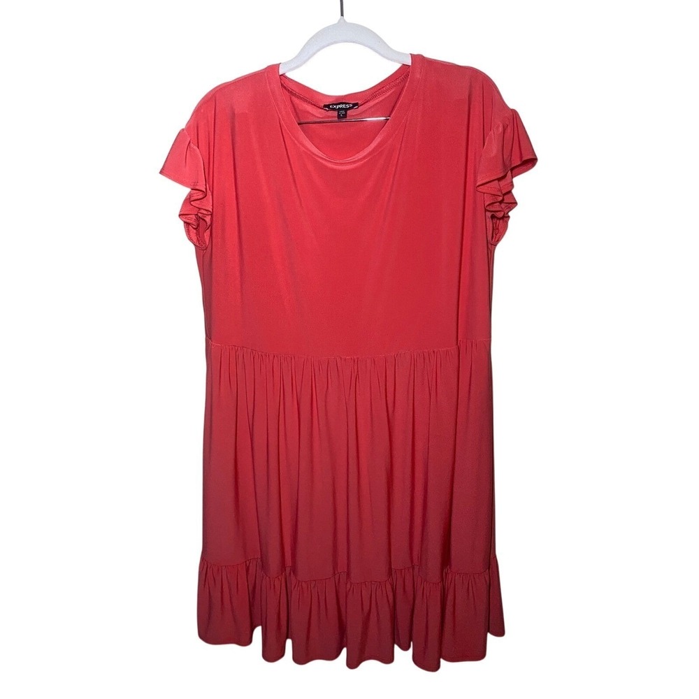 NWOT Express Boho Coral Ruffle Sleeve Dress Womens Large